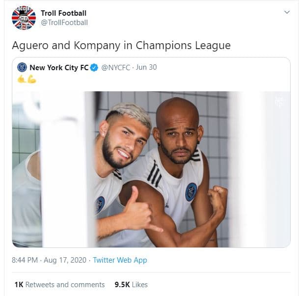 Troll football trollfootball aguero and kompany in champions league new york cit