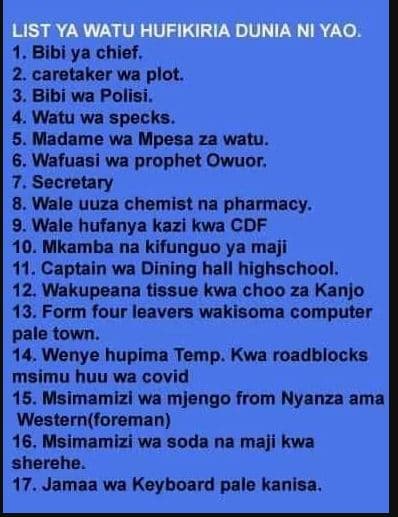 List ya watu hufikiria dunia ni yao bibi ya chief caretaker wa plot. 3, bibi wa