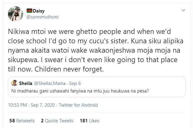 'daisy sonnmuthoni nikiwa mtoi we were ghetto people and when we'd close school