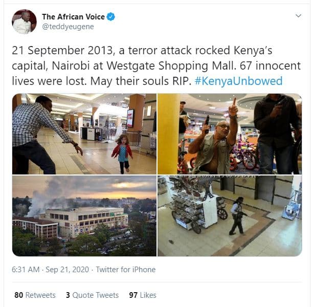 The african voice teddyeugene 21 september , a terror attack rocked kenya's capi