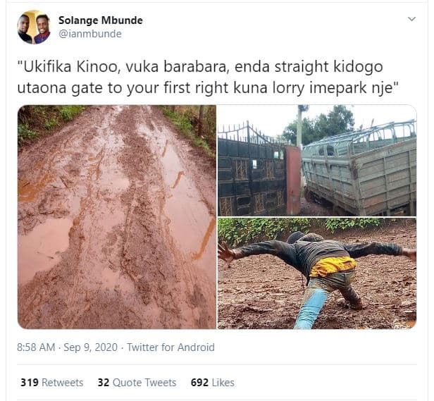 Solange mbunde ianmbunde ukifika kinoo vuka barabara enda straight kidogo utaona