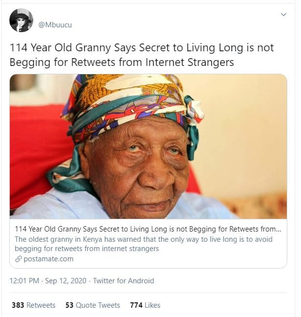 Mbuucu 114 year old granny says secret to living long is not begging for retweet