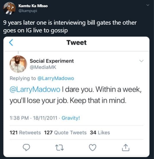 Kamtu ka mbao kampupi 9 years later one is interviewing bill gates the other goe