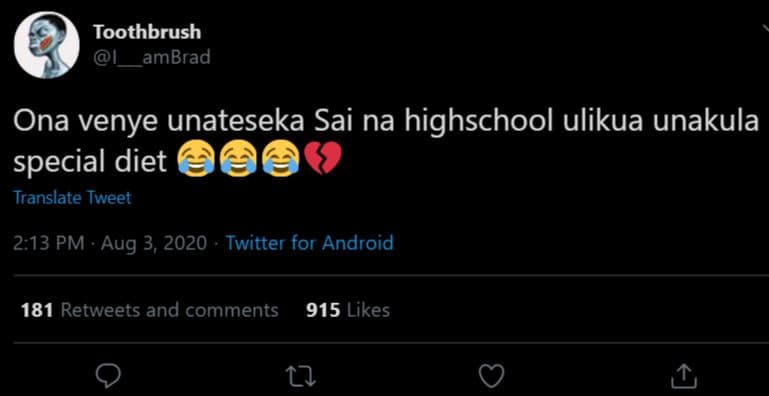Toothbrush i ambrad ona venye unateseka sai na highschool ulikua unakula special