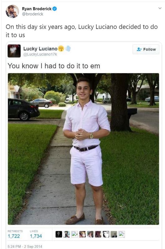 Ryan broderick broderick on this day six years ago lucky luciano decided to do i