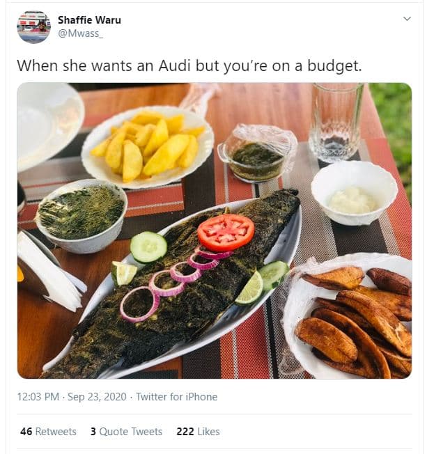 Shaffie waru mwass when she wants an audi but you're on a budget. 12.03 pm sep 2