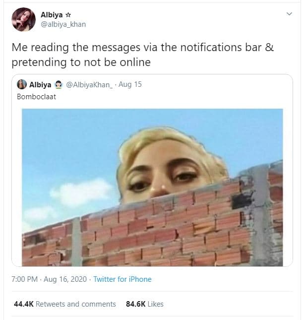 Albiya v albiya_khan me reading the messages via the notifications bar pretendin