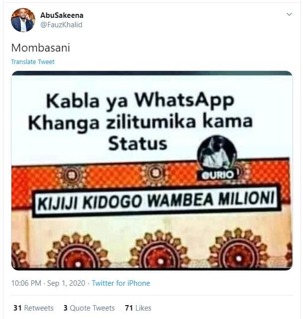 Abusakeena fauzkhalid mombasani translate tweet kabla ya whatsapp khanga zilitum