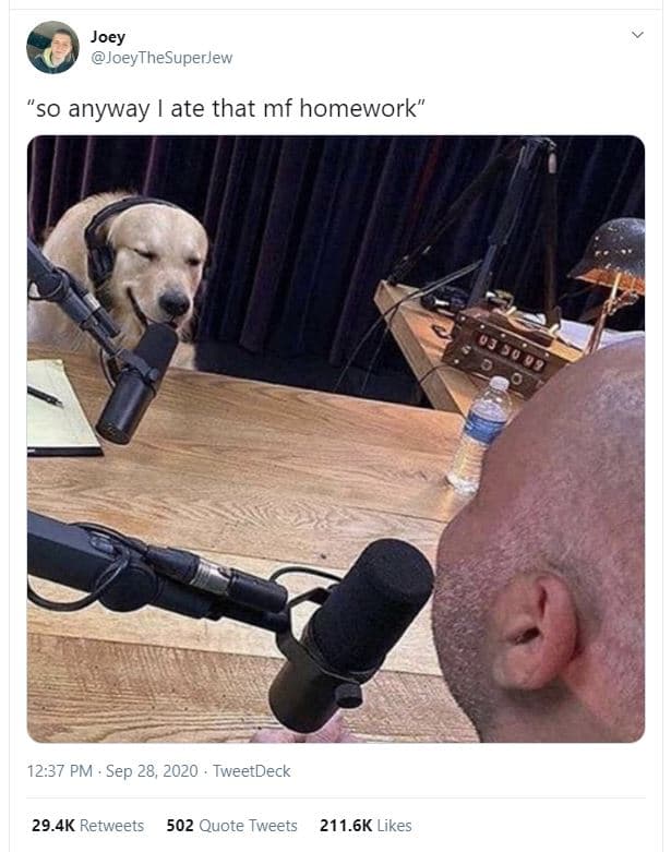 Joey joeythesuperjew so anyway ate that mf homework 12.37 pm sep 28, tweetdeck 2