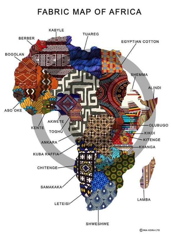 Fabric map of africa kabyle tuareg berber egyptian cotton bogolan shemma alindi