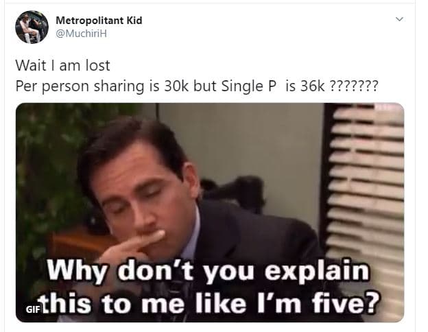 Metropolitant kid muchirih wait am lost per person sharing is 30k but single p i