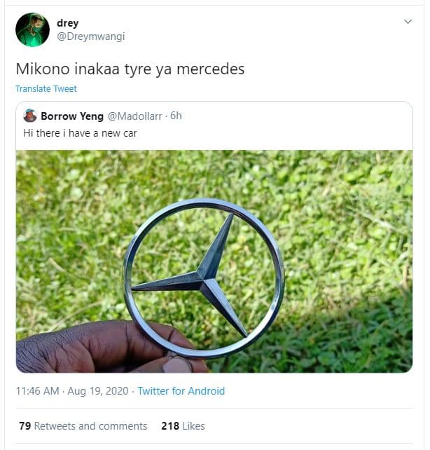 Drey dreymwangi mikono inakaa tyre ya mercedes translate tweet borrow yeng madol