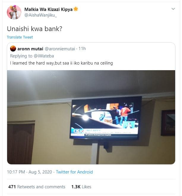 Malkia wa kizazi kipya aishawanjiku _ unaishi kwa bank? translate tweet aronn mu