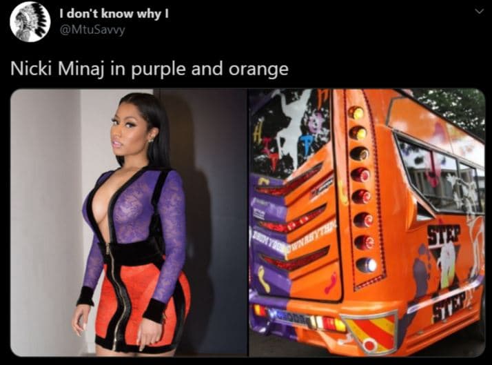Idon't know why mtusavvy nicki minaj in purple and orange