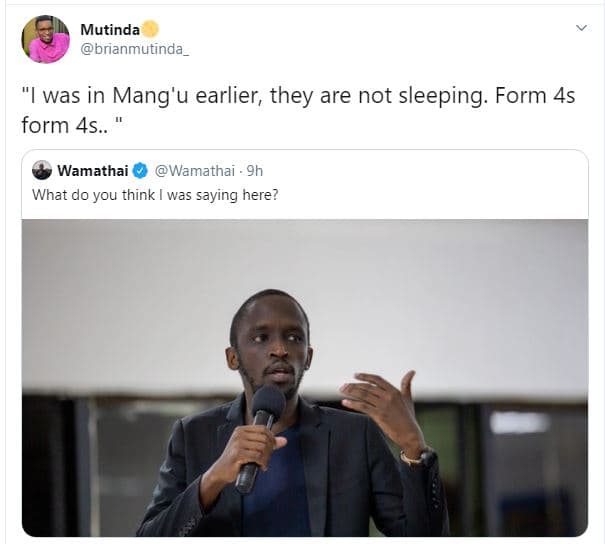 Mutinda brianmutinda was in mang'u earlier, they are not sleeping form 4s form 4