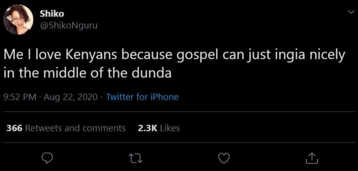Shiko shikonguru me love kenyans because gospel can just ingia nicely in the mid