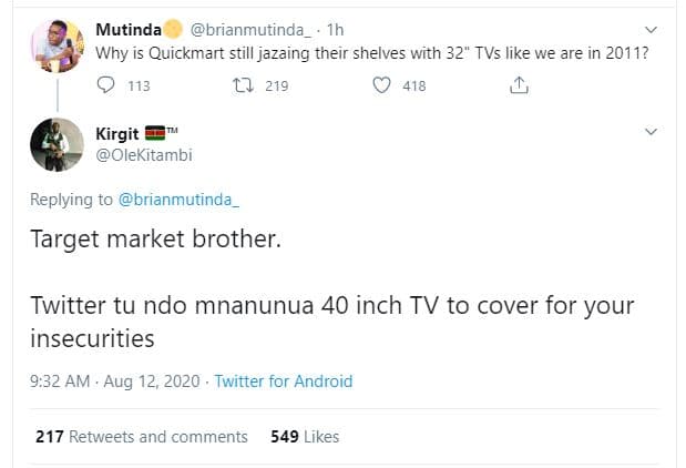 Mutinda brianmutinda_ ih why is quickmart still jazaing their shelves with 32 tv
