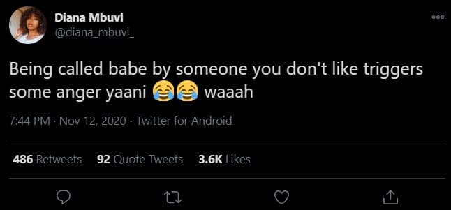 Diana mbuvi diana_mbuvi _ being called babe by someone you don't like triggers s