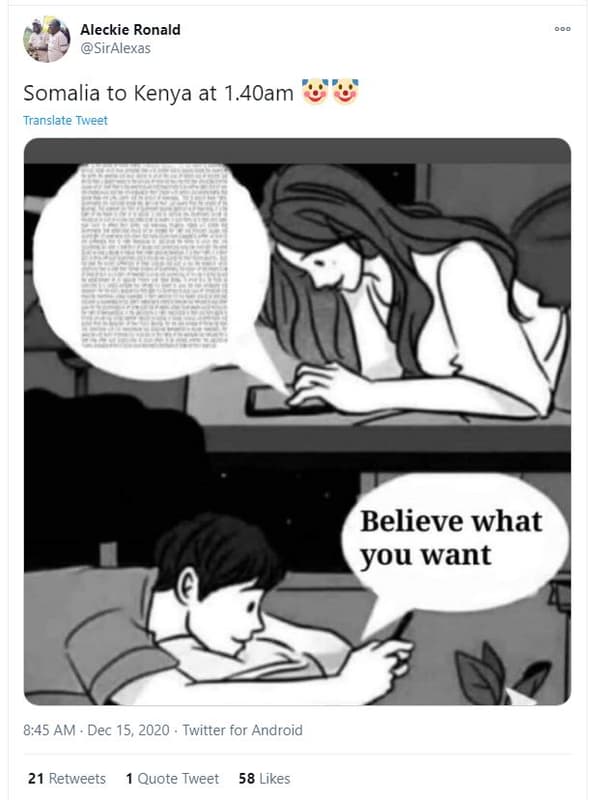 Aleckie ronald siralexas somalia to kenya at 1.4oam translate tweet believe what