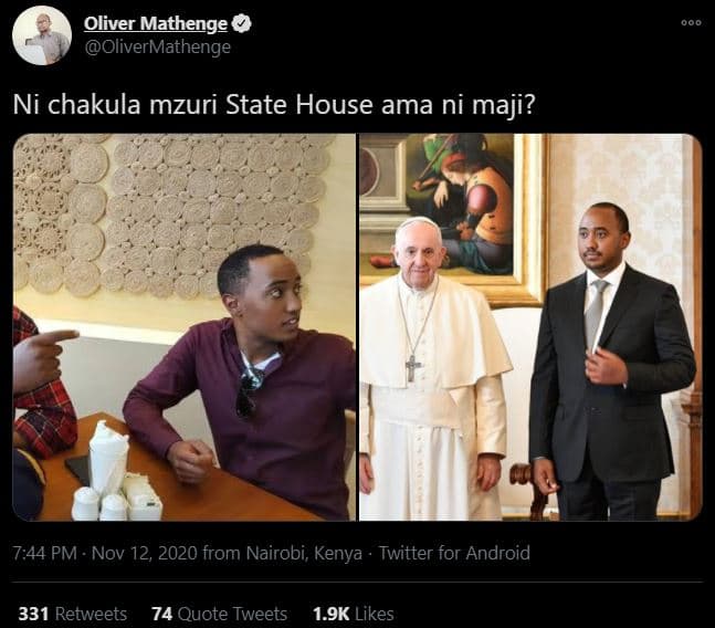 Oliver mathenge olivermathenge ni chakula mzuri state house ama ni maji? 7.44 pm