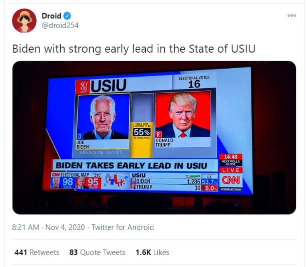 Droid droid254 biden with strong early lead in the state of usiu ffgica oes 16 g