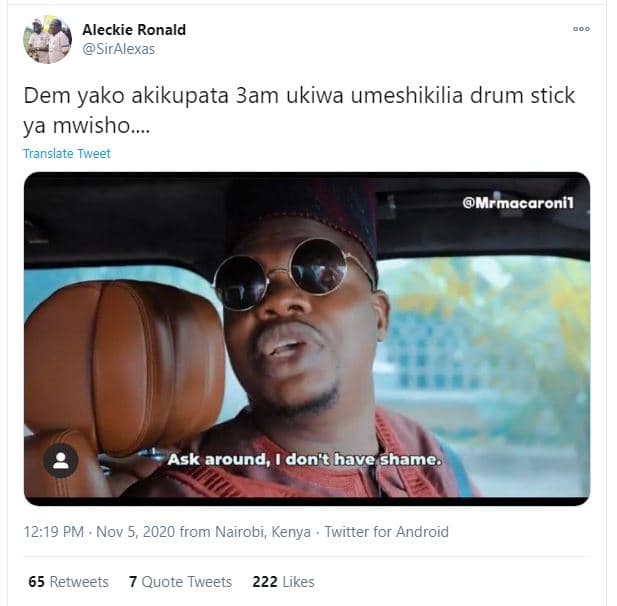Aleckie ronald siralexas dem yako akikupata 3am ukiwa umeshikilia drum stick ya
