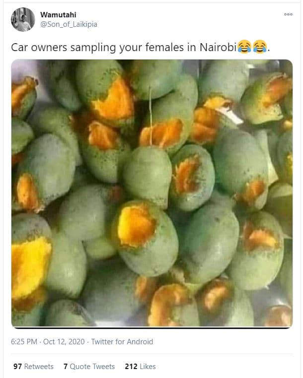 Wamutahi son_of_laikipia car owners sampling your females in nairobi 6.25 pm oct