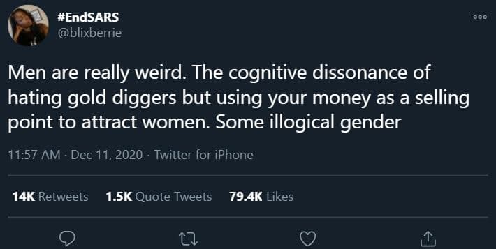 Endsars blixberrie 000 men are really weird. the cognitive dissonance of hating