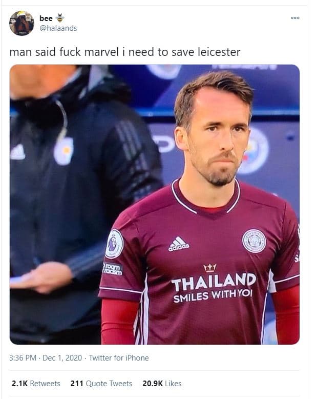 Bee halaands man said fuck marvel need to save leicester thatianr smiles 3.36 pm