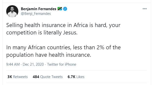 Benjamin fernandes benji_fernandes selling health insurance in africa is hard yo