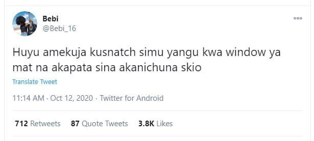 Bebi bebi_16 huyu amekuja kusnatch simu yangu kwa window ya mat na akapata sina