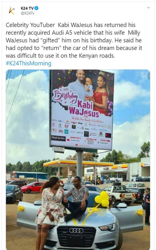 K24 tv k24tv celebrity youtuber kabi wajesus has returned his recently acquired