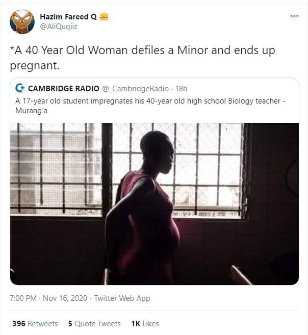 Hazim fareed q aliquqiiz a 40 year old woman defiles a minor and ends up pregnan