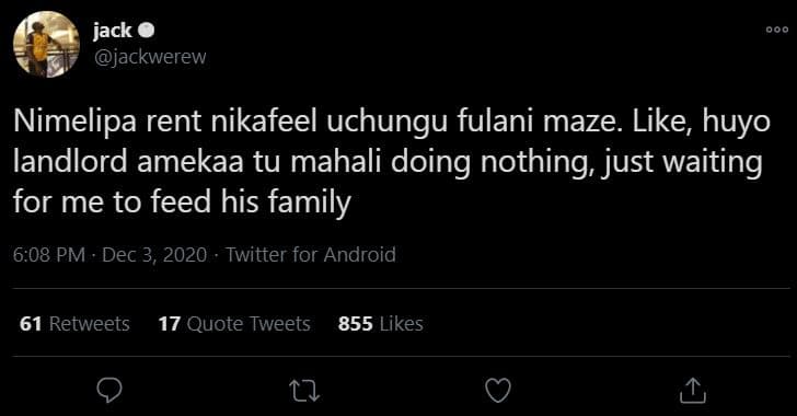Jack jackwerew nimelipa rent nikafeel uchungu fulani maze like huyo landlord ame