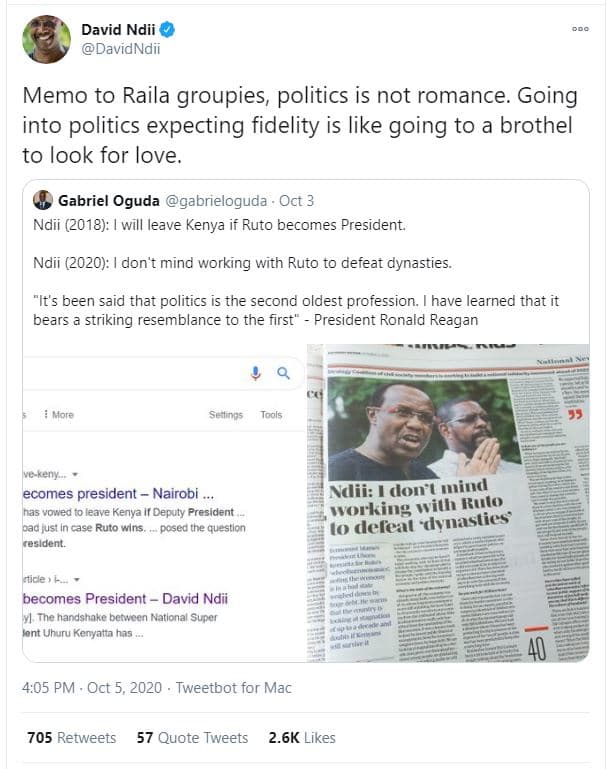 David ndii davidndii memo to raila groupies politics is not romance going into p