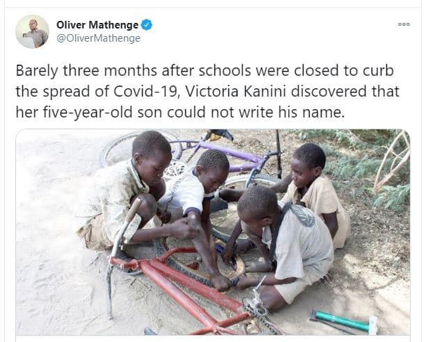 Oliver mathenge olivermathenge barely three months after schools were closed to