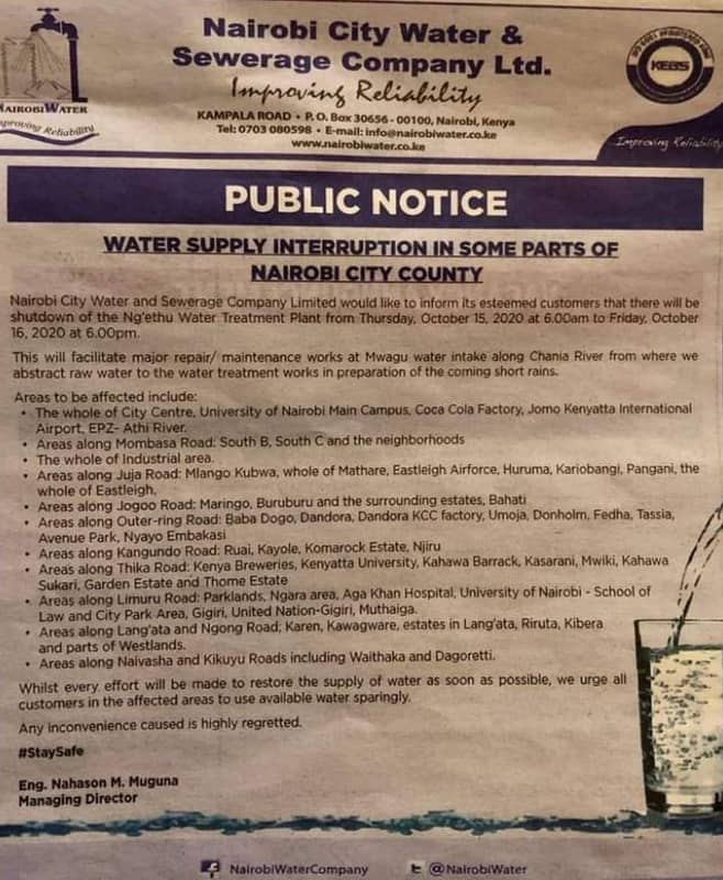 Nairobi city water sewerage company ltd. imtovins reliabl kampalaroad po boxj065