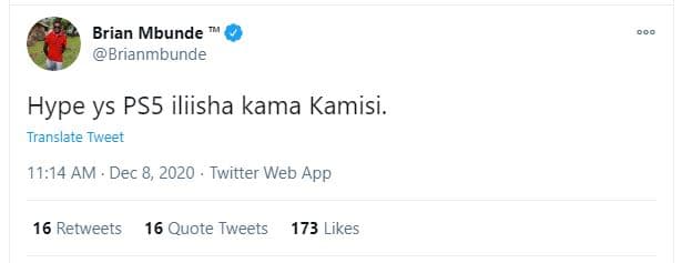 Brian mbunde brianmbunde hype ys pss iliisha kama kamisi. translate tweet 1114 a