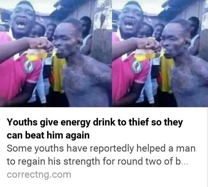 Youths give energy drink to thief so they can beat him again some youths have re