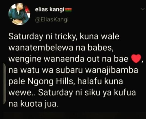 Elias kangi eliaskangi saturday ni tricky kuna wale wanatembelewa na babes, weng