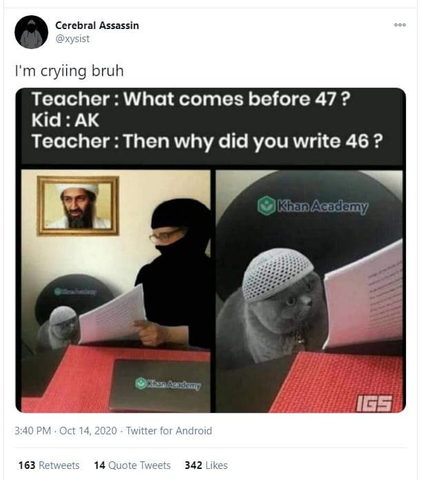 Cerebral assassin xysist im cryiing bruh teacher what comes before 47? kid ak te