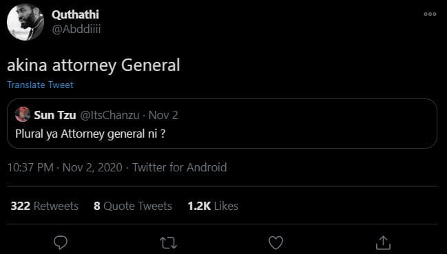 Quthathi abddiiii akina attorney general translate tweet sun tzu itschanzu . nov