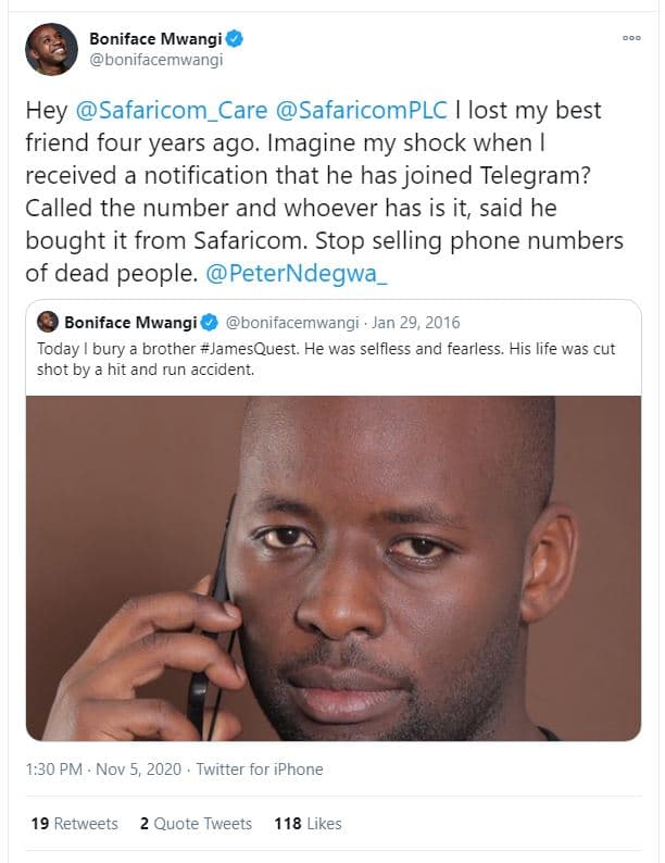 Boniface mwangi bonitacemwangı hey safaricom_care safaricomplc lost my best frie