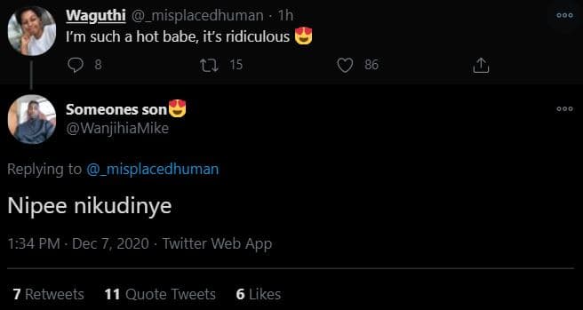 Waguthi _misplacedhuman ih im such a hot babe, its ridiculous l 15 86 someones s