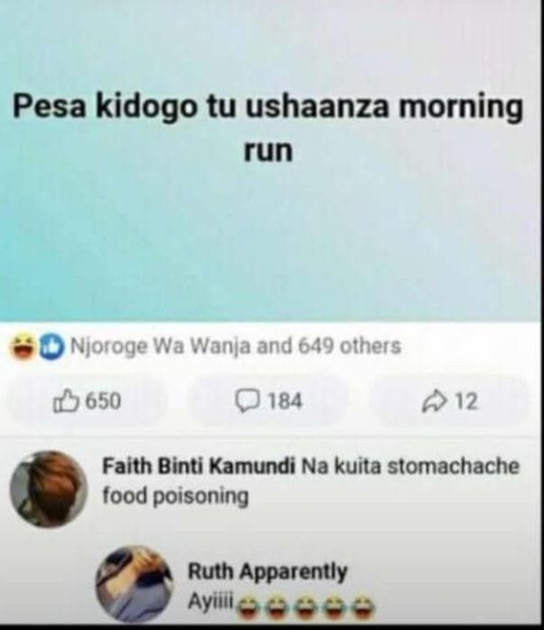 Pesa kidogo tu ushaanza morning run njoroge wa wanja and 649 others 12 faith bin