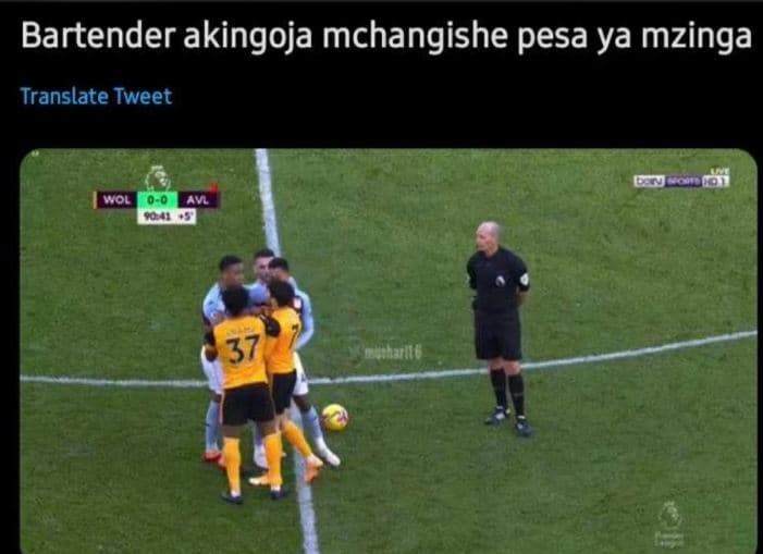 Bartender akingoja mchangishe pesa ya mzinga translate tweet mol 00 37 0u8ia7ul6
