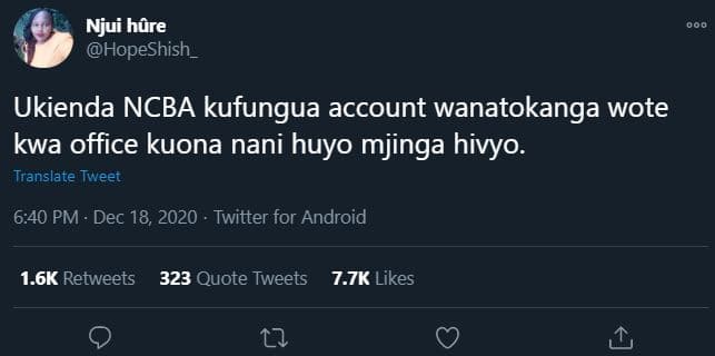 Njui hüre hopeshish _ ukienda ncba kufungua account wanatokanga wote kwa office