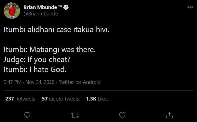 Brian mbunde 0 brianmbunde itumbi alidhani case itakua hivi. itumbi matiangi was
