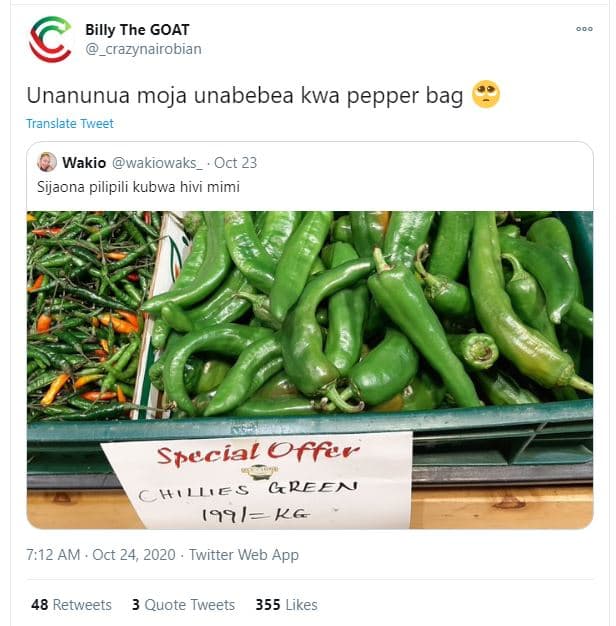 Billy the goat _crazynairobian unanunua moja unabebea kwa pepper bag translate t