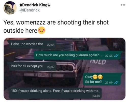 Dendrick king idendrick yes, womenzzz are shooting their shot outside here hehe